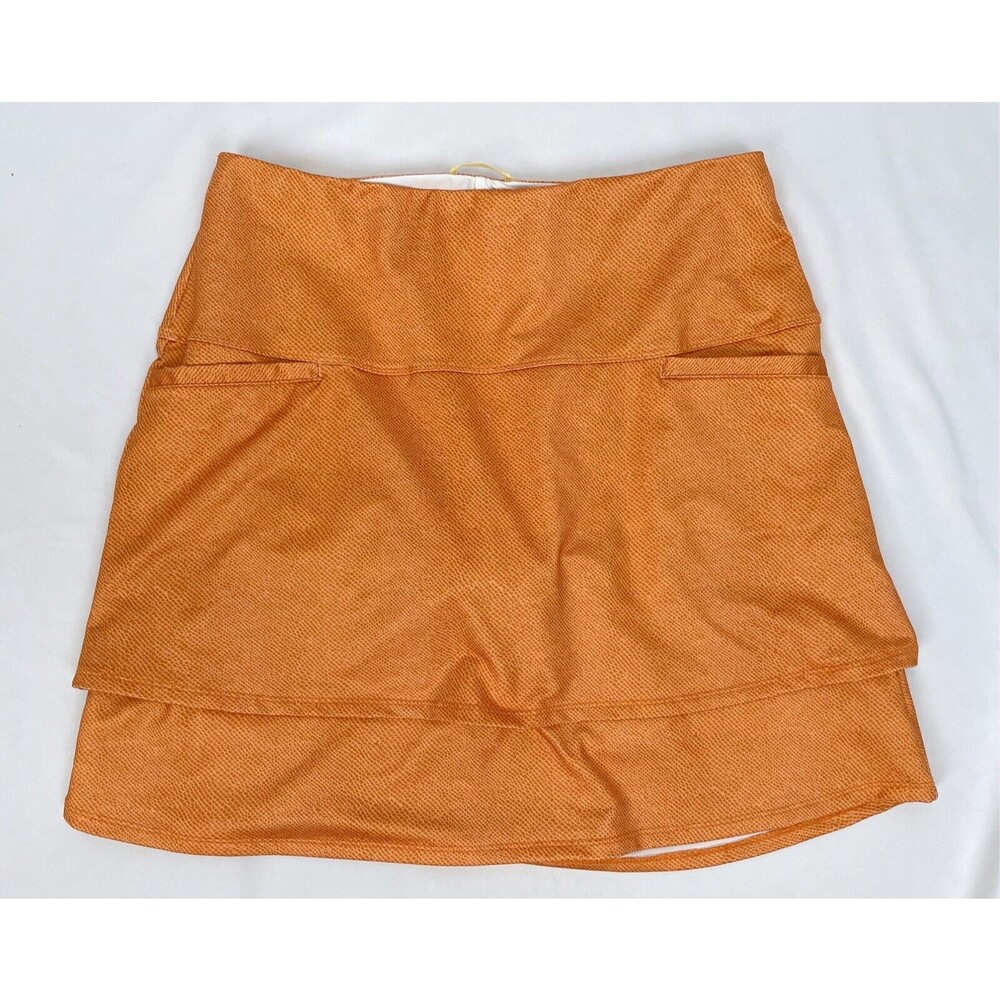 Lucky in Love Skort LARGE 12/14 Orange Skirt Reptile Print Tiered Layered Pocket